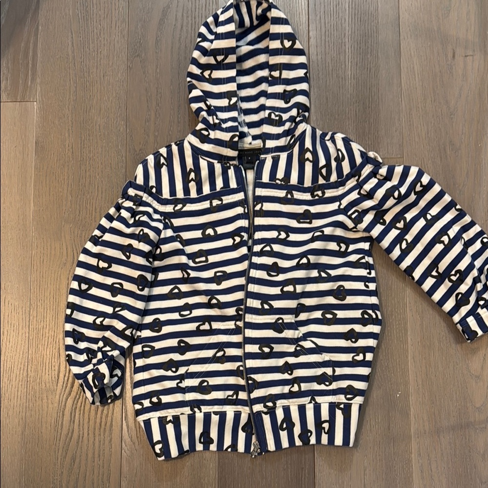 Striped Navy and White Hoodie with Whale Pattern